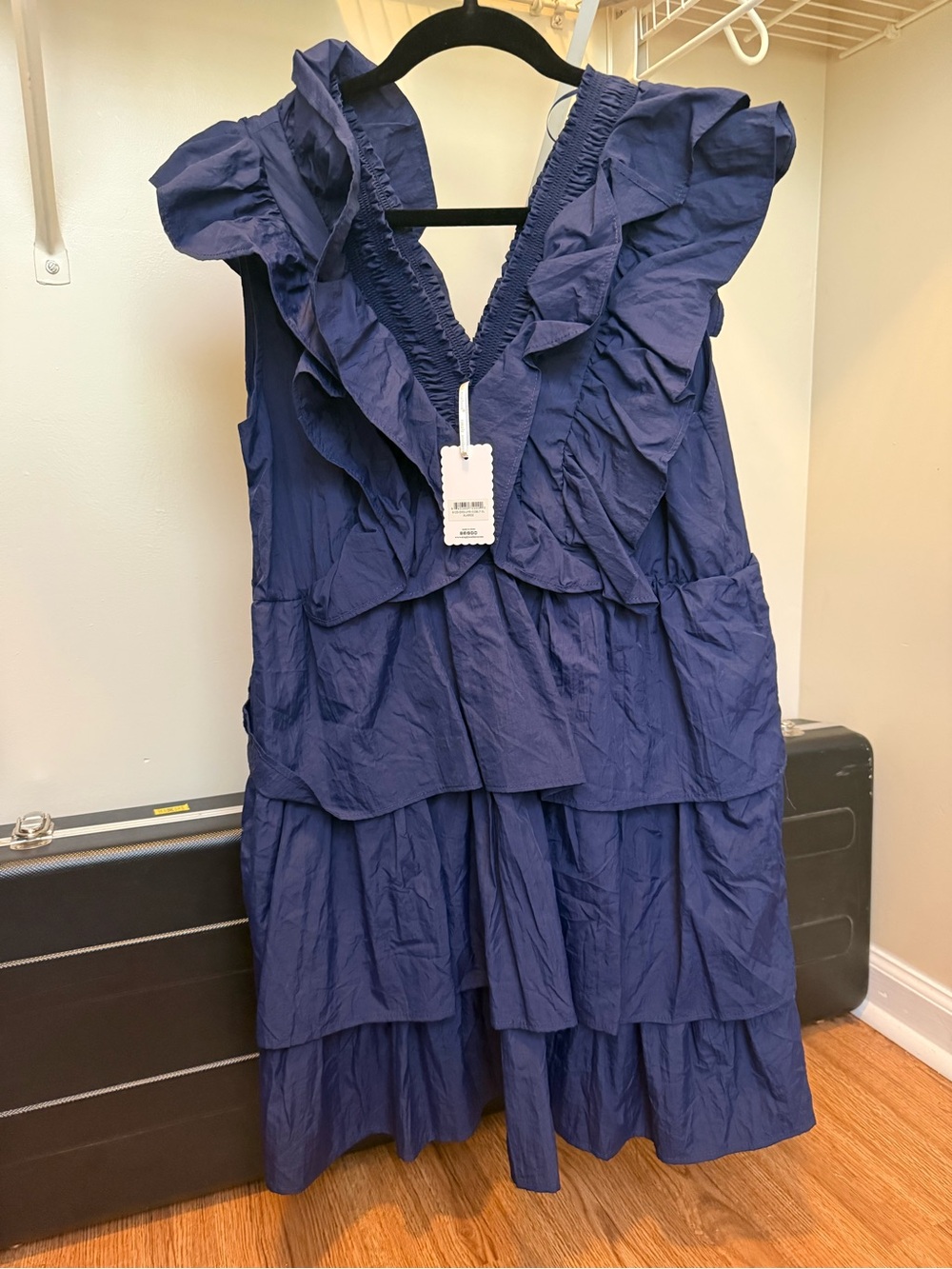 Simply Southern Ruffled V-Neck Tiered Navy Dress